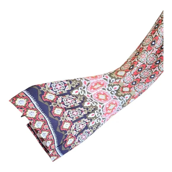 Halo Red Cream Multicolor Geometric Print Long Sleeve Boho Blouse M - Picture 4 of 8